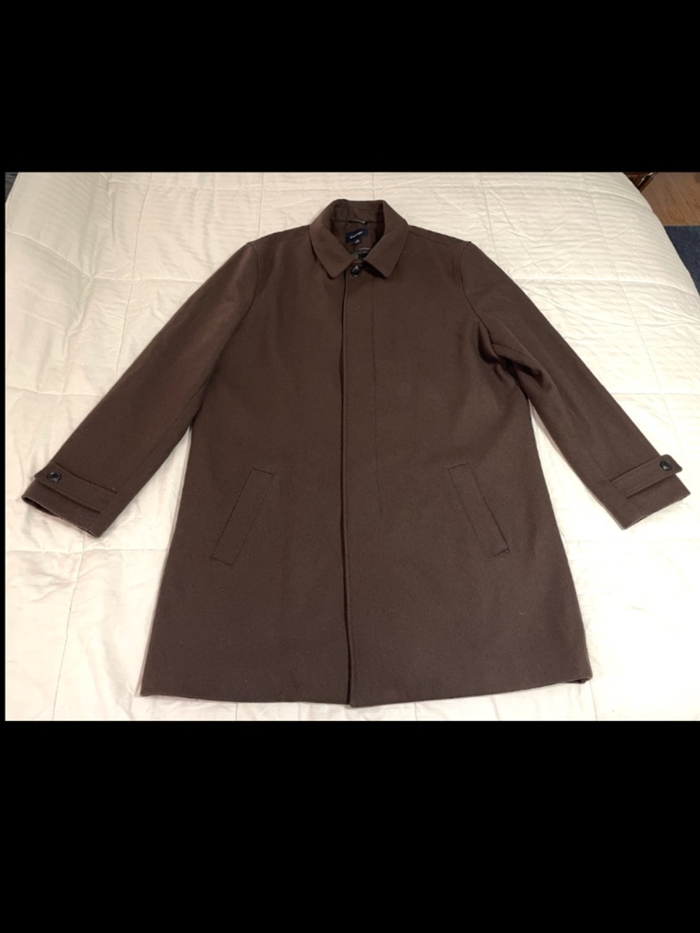 Lands End Coat Men’s XL Chocolate Brown Long Peacoat Wool Cashmere Blend EUC